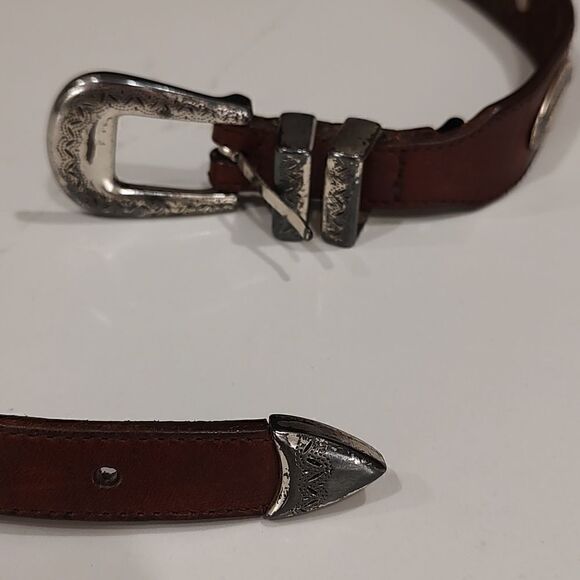 Latigo Brown Leather Belt with Silver Tone Accents Vintage Size 36 - Picture 2 of 11